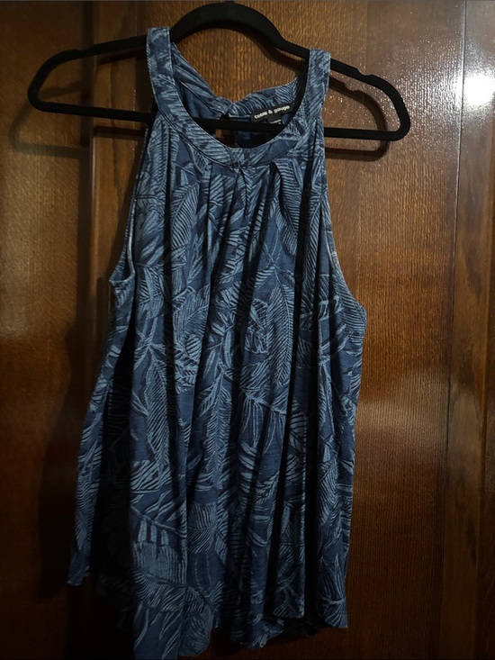 Cable & Gauge Tops - Cable & Gauge Blue Palm-Print Pleated Swing Tank
